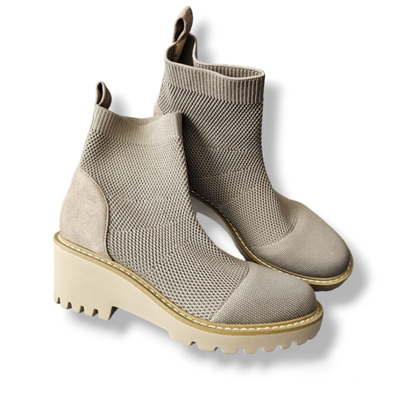 Nicole Miller Taupe-Beige Ankle Wedge Knit Sock Boots - Picture 3 of 7